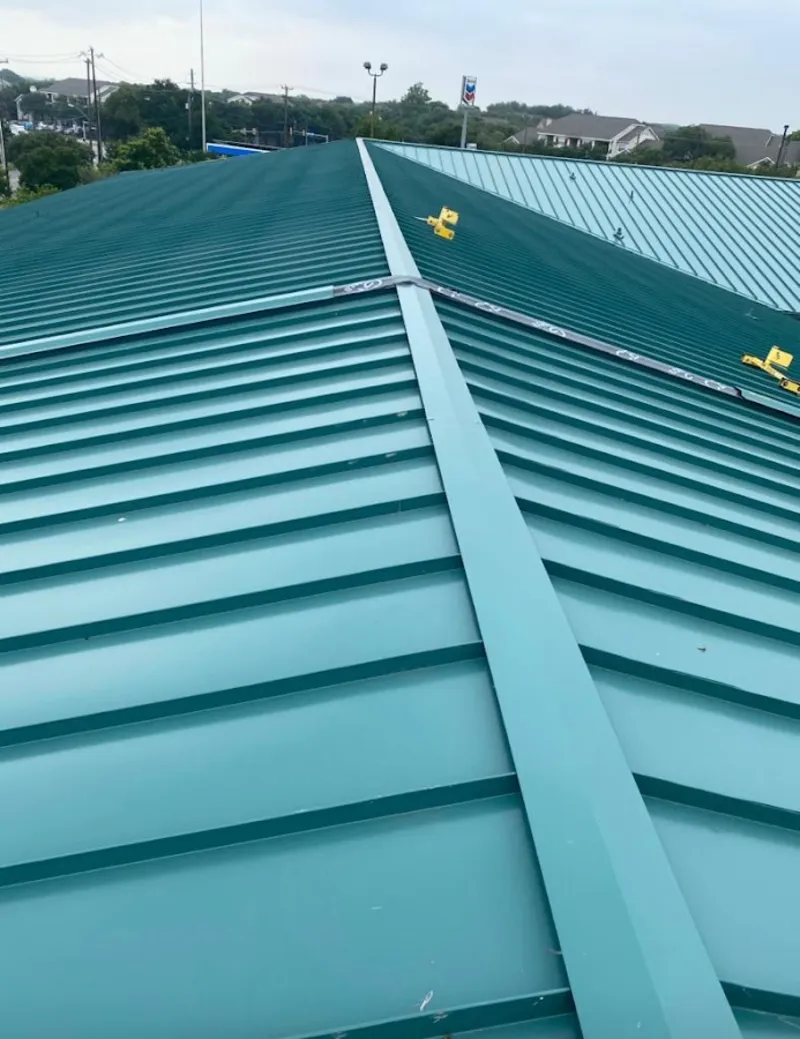 Green commercial metal roof ridge and valley for Metal Roof Repair in Emeryville
